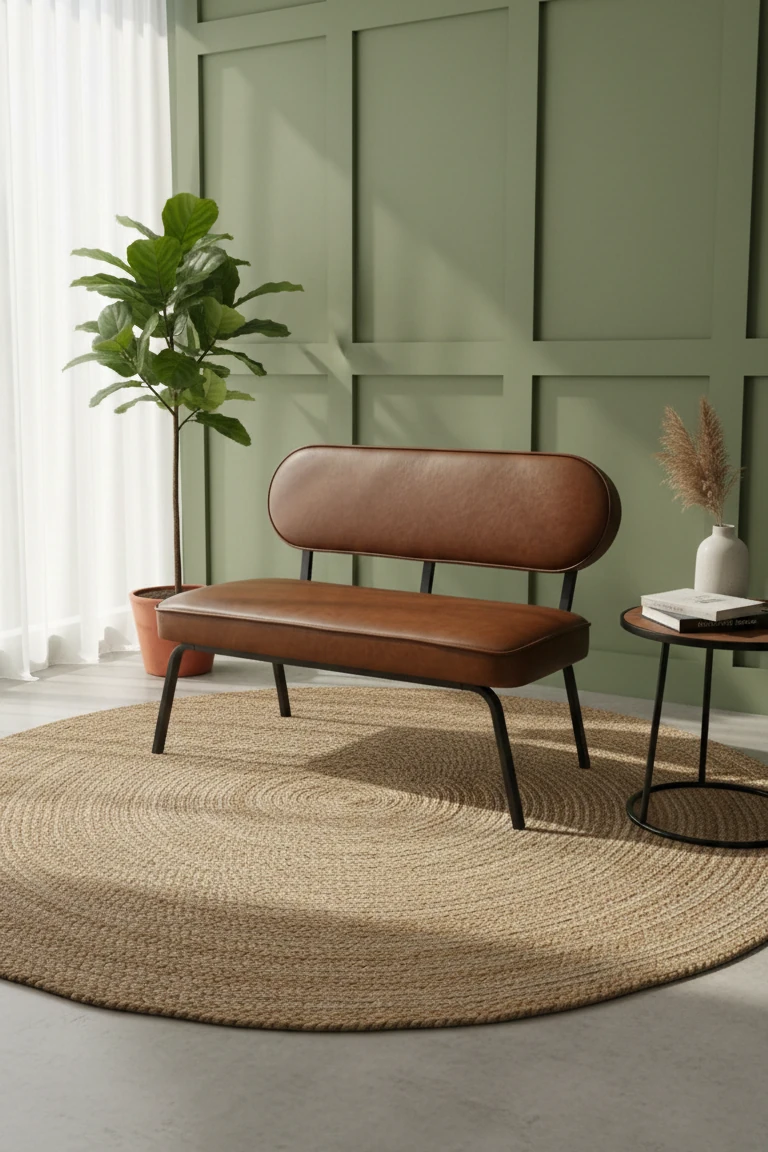 Luna Model İkili Koltuk – Modern Tasarım, Deri Döşeme, Metal Ayak - Acı Kahve