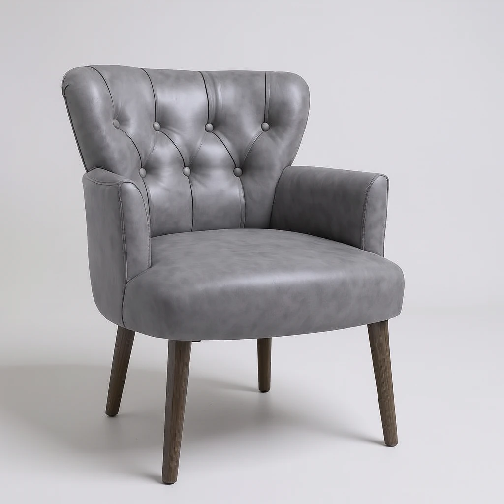 Roma - Deri Kumaş - Modern Berjer Koltuk - Gri