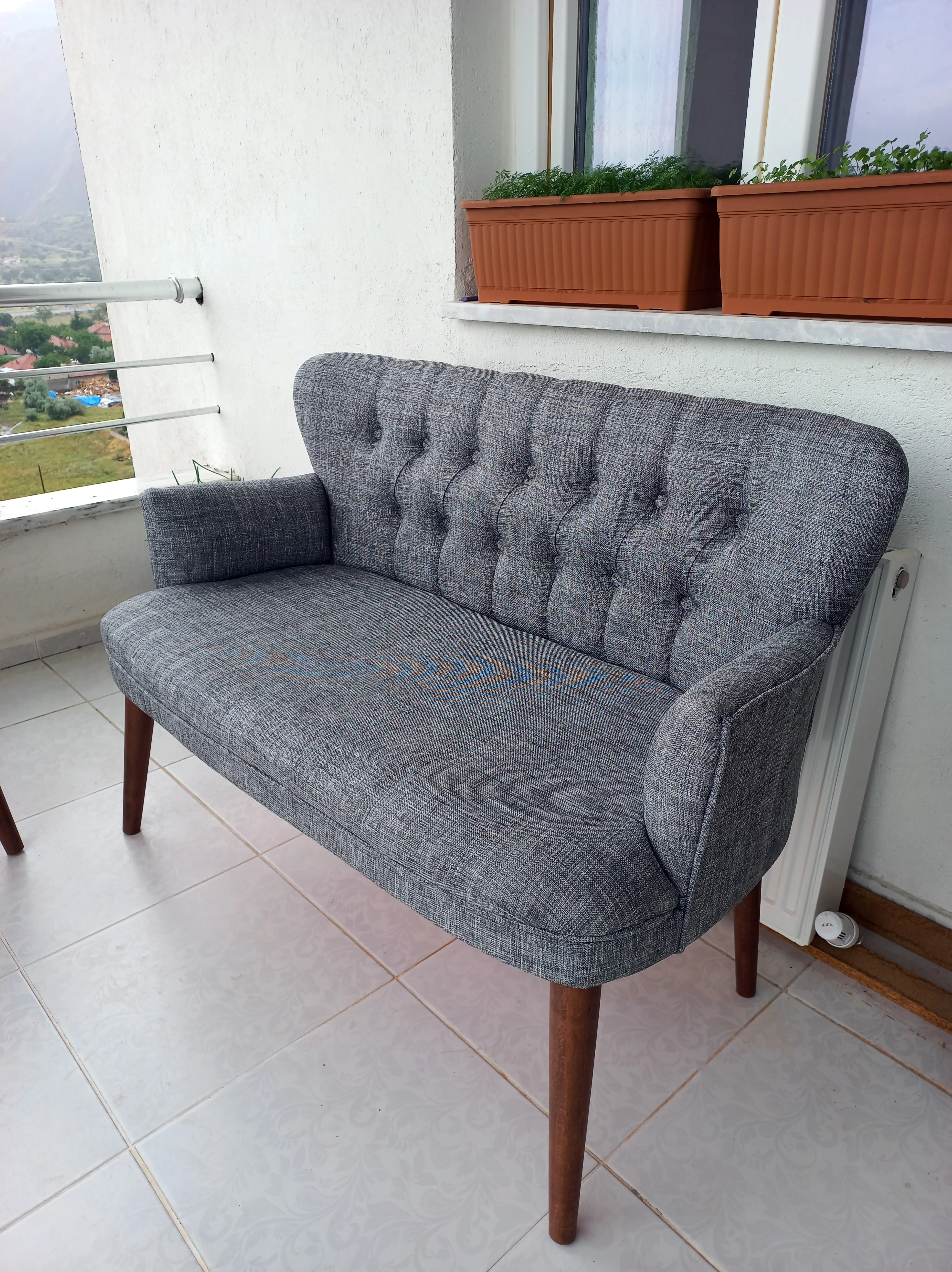 Çay Seti Koltuk Takımı - Keten Kumaş - Modern 2+1+1 - Açık Gri