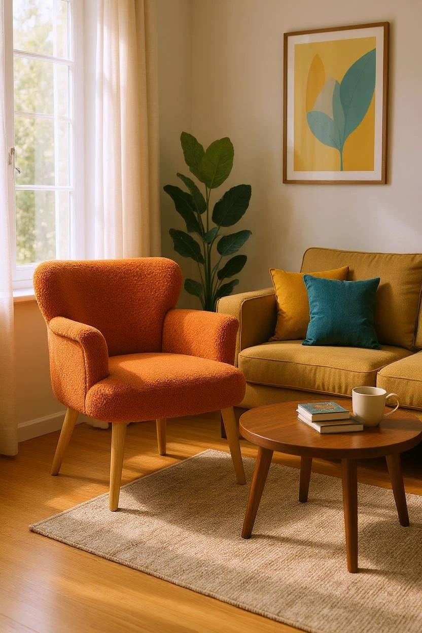 Roma - Welsoft Kumaş Berjer Koltuk - Modern Şık - Turuncu