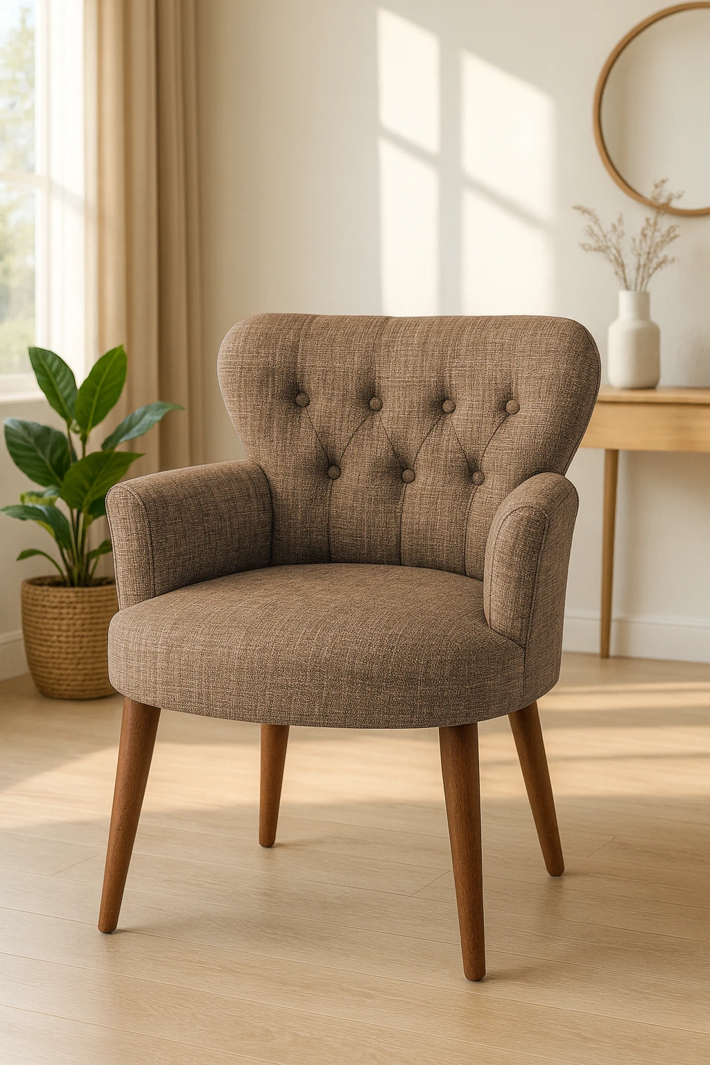 Roma Model Berjer Koltuk – Keten Kumaş, Ceviz Ayaklı, Renk Kahverengi