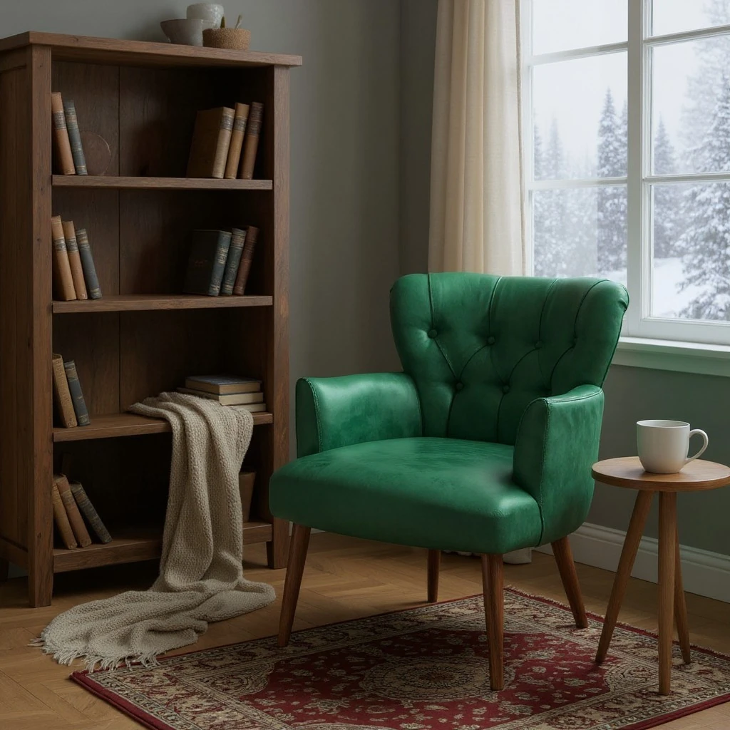 Roma - Deri Kumaş - Modern Berjer Koltuk - Yeşil