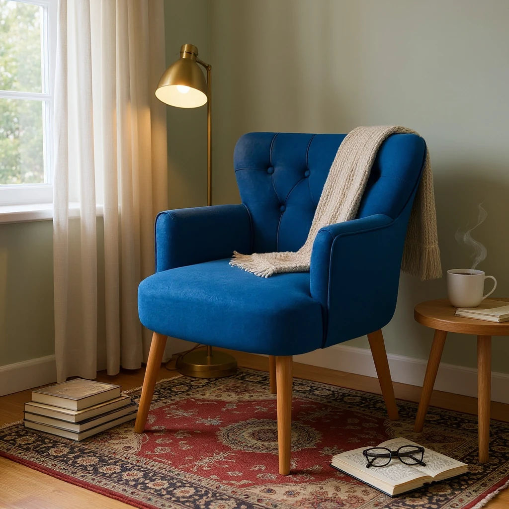 Roma - Babyface Kumaş - Modern Berjer Koltuk - Saks Mavisi