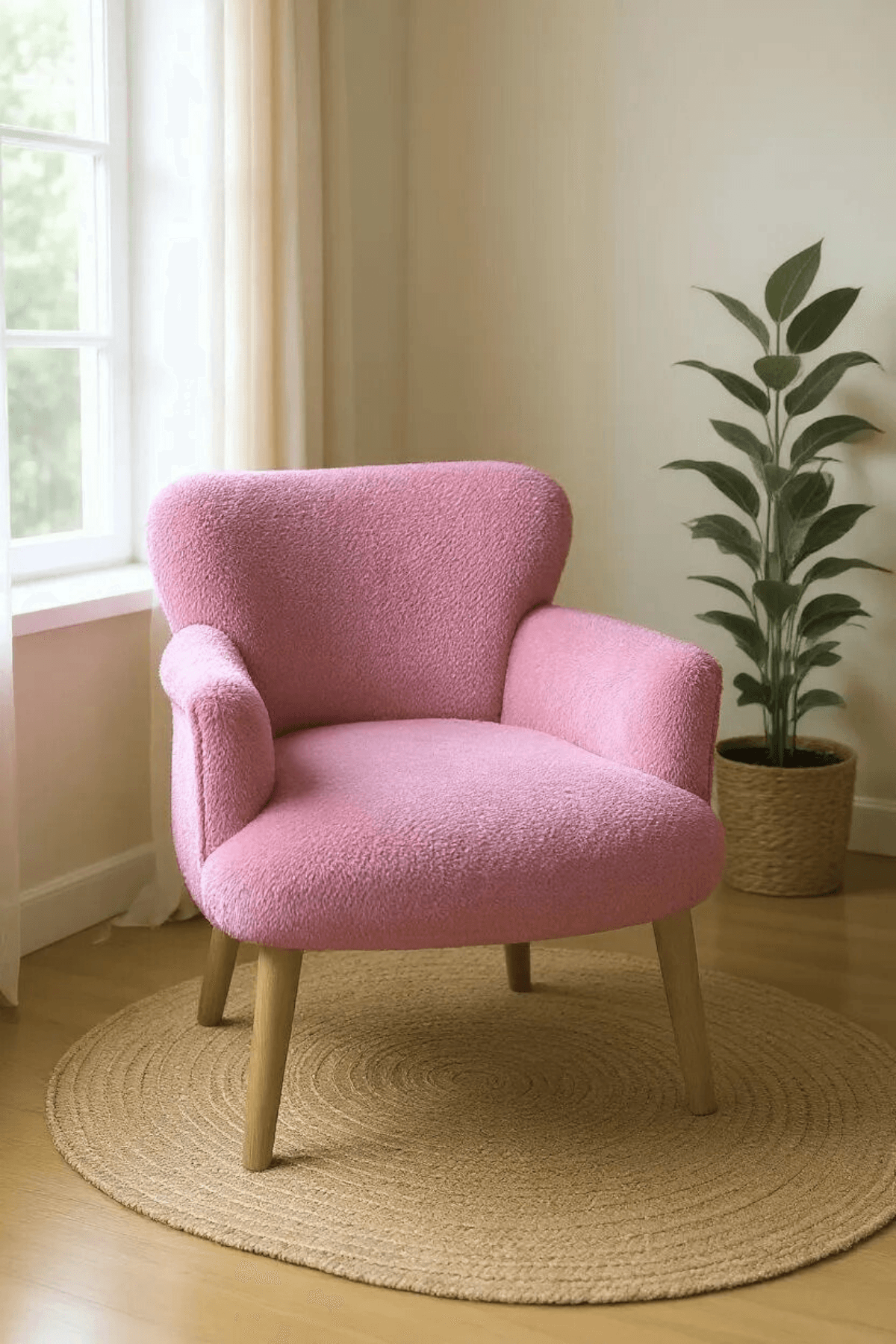 Teddy Kumaş Modern Berjer Şeker Pembe – Rahat, Dekoratif ve Şık Tekli Koltuk