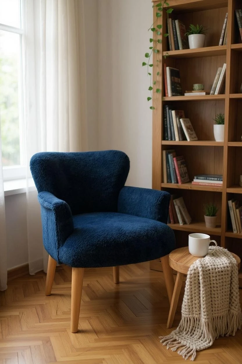 Roma - Welsoft Kumaş Berjer Koltuk - Modern Şık - Mavi