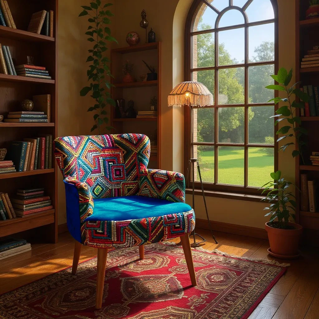 Roma Renkli Desen Modern Tasarım Dijital Baskılı Babyface Kumaş Berjer  Koltuk - Mavi