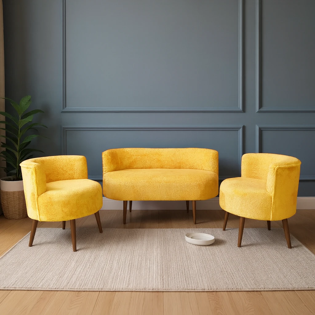 Sydney Modern Koltuk Takımı | Modern İskandinav Tarzı | Welsoft Yumuşak Kumaş | Sarı