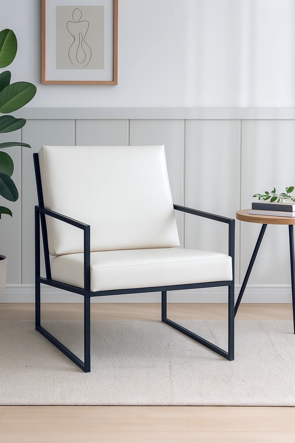 İskandinav Tarzı Metal Ayaklı Deri Tekli Koltuk – Krem