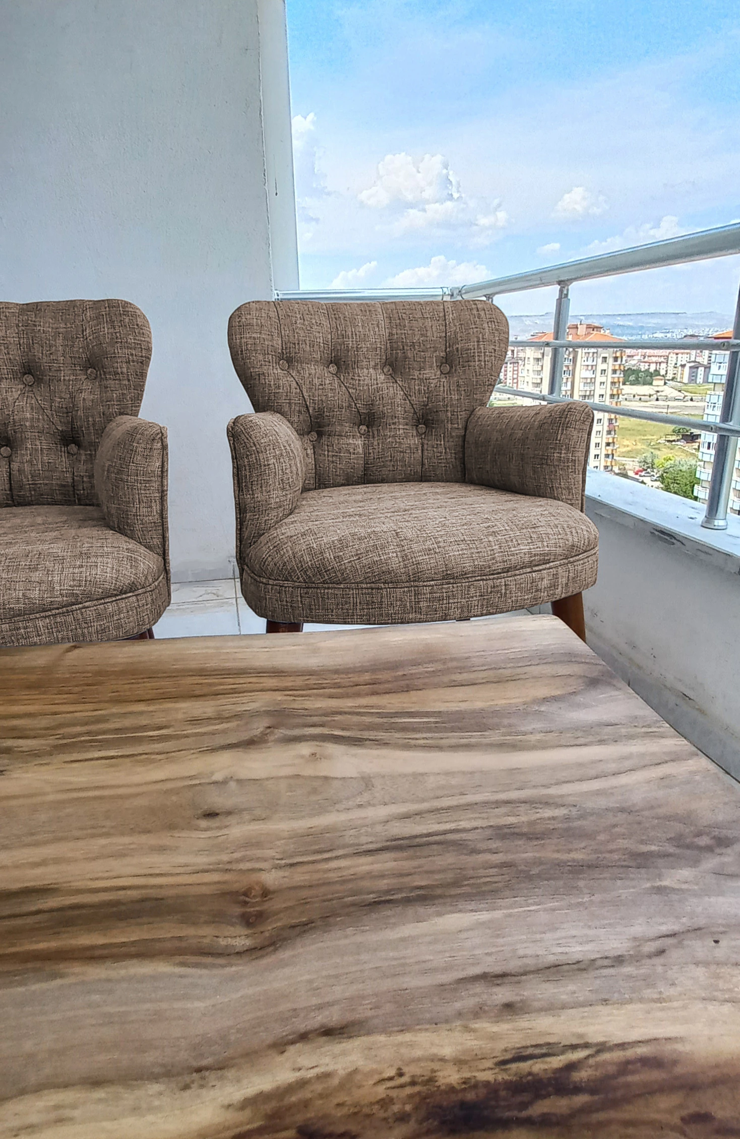 Çay Seti Koltuk Takımı - Keten Kumaş - Modern 2+1+1 - Kahverengi