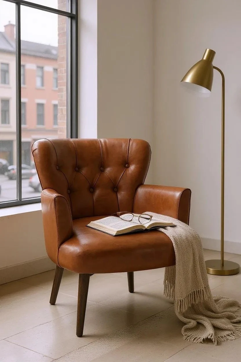 Roma - Deri Kumaş - Modern Berjer Koltuk - Taba