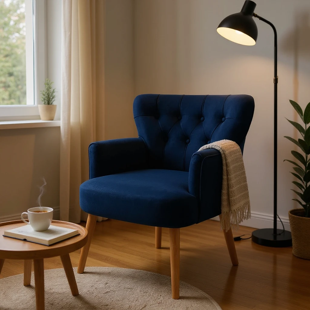 Roma - Babyface Kumaş - Modern Berjer Koltuk - Lacivert