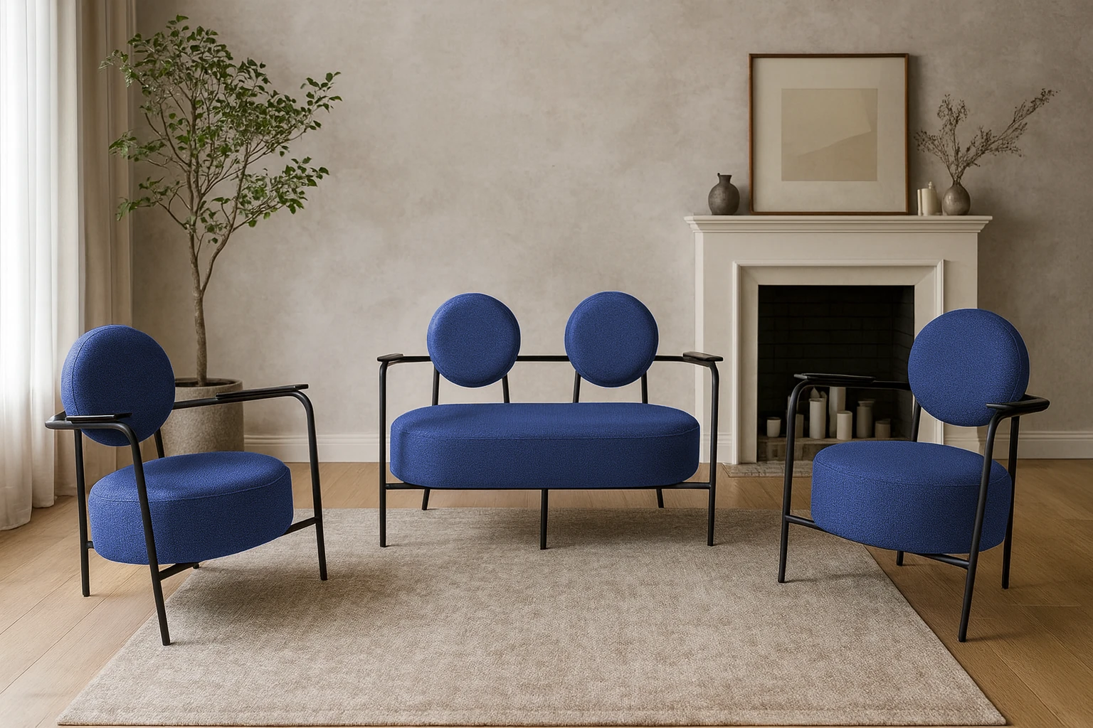 Venüs Modern Koltuk Takımı – Soft Kumaş Ofis ve Ev İçin Şık Tasarım - MAVİ