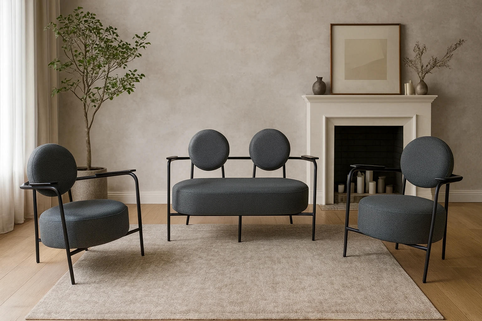 Venüs Modern Koltuk Takımı – Soft Kumaş Ofis ve Ev İçin Şık Tasarım - FÜME GRİ