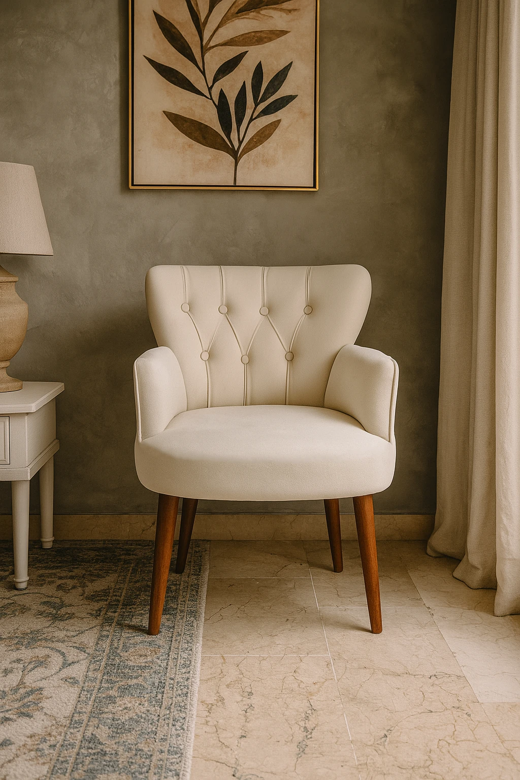 Roma - Babyface Kumaş - Modern Berjer Koltuk - Krem