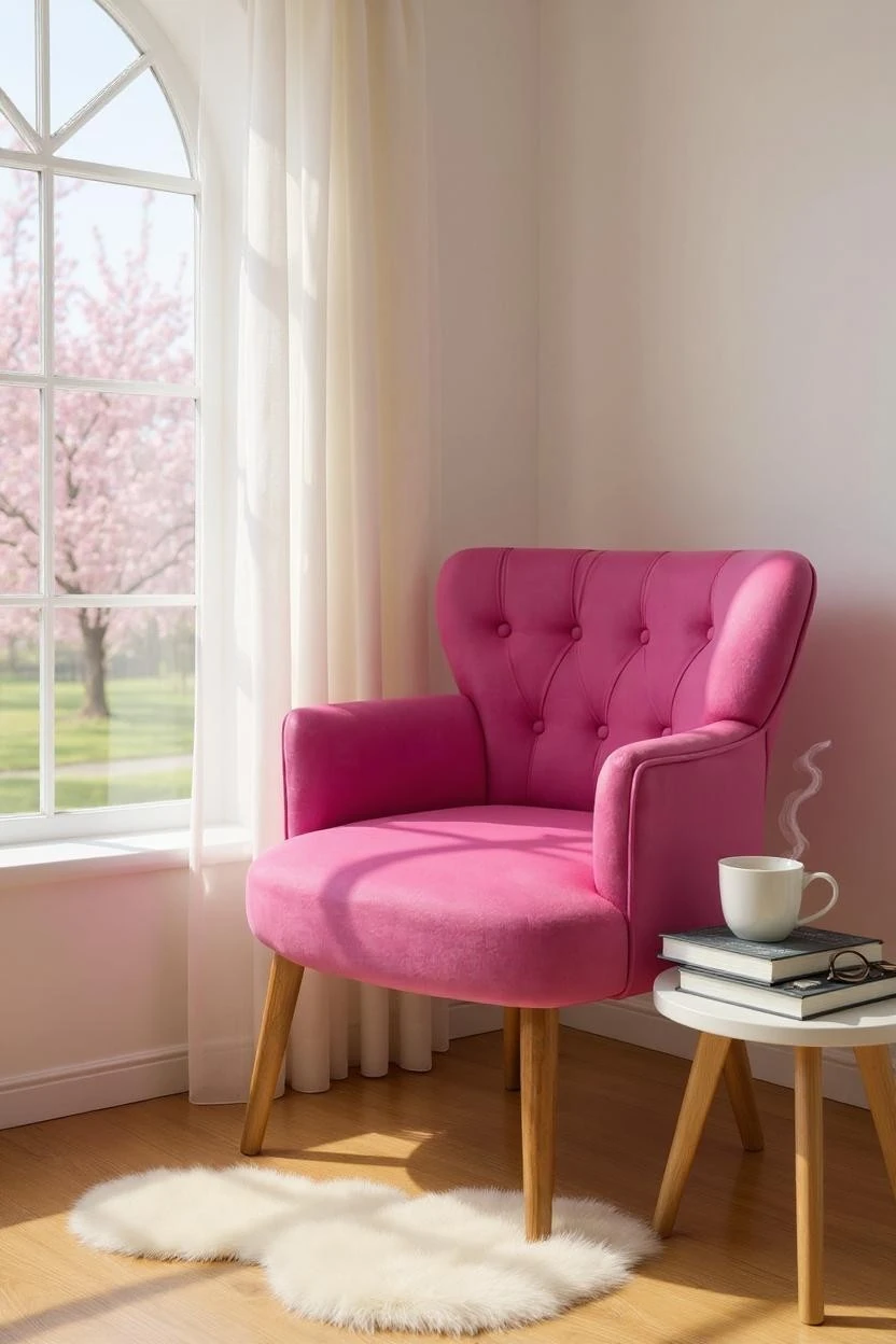 Roma - Babyface Kumaş - Modern Berjer Koltuk - Fuşya