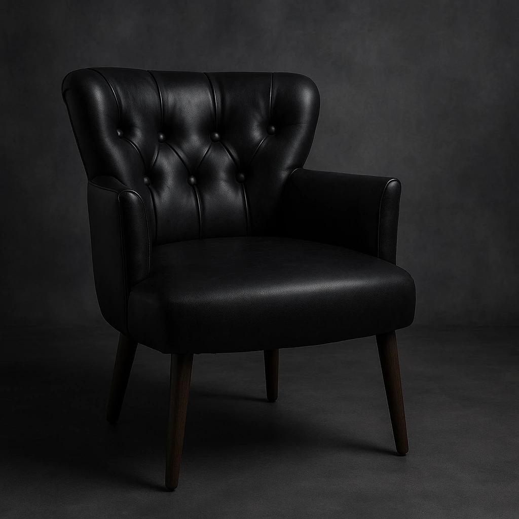 Roma - Deri Kumaş - Modern Berjer Koltuk - Siyah