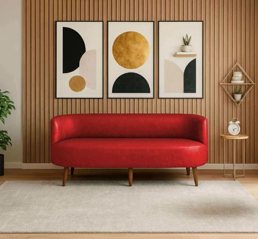 Sydney Üçlü Koltuk Kanepe | Deri Kumaş | Ahşap Ayak | Ofis ve Ev Kullanımı | Kırmızı