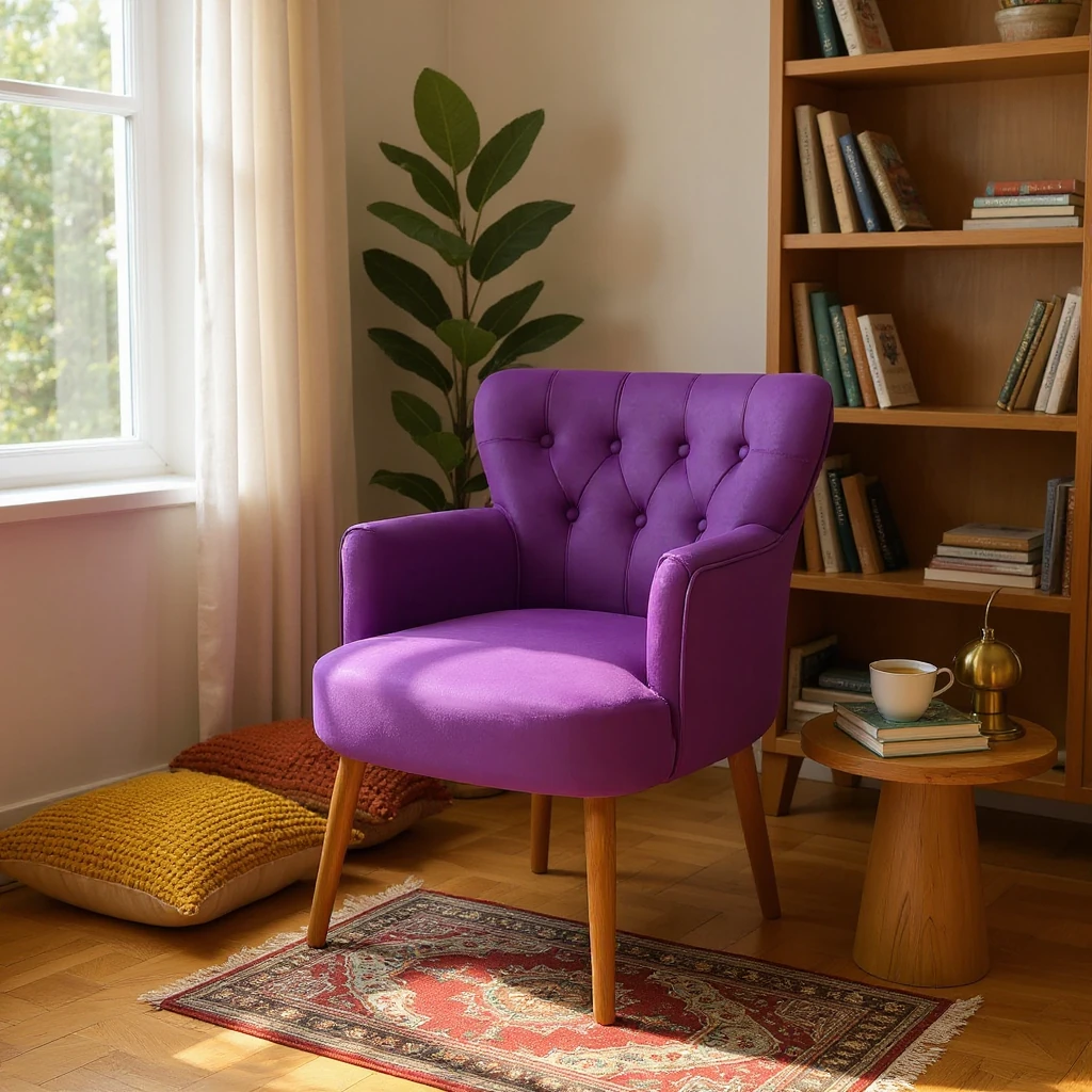 Roma - Babyface Kumaş - Modern Berjer Koltuk - Mor