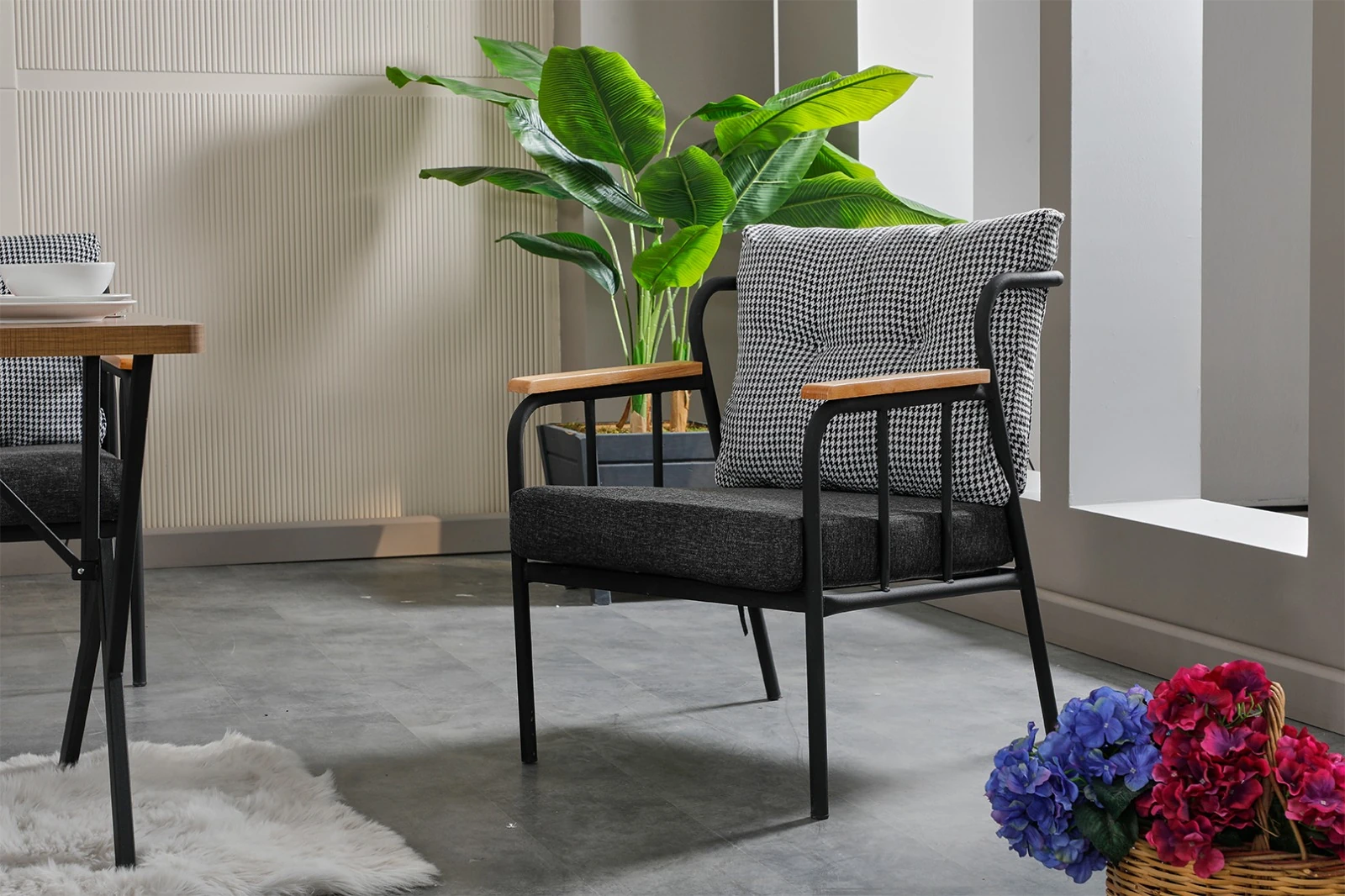 Paris Ahşap Kollu Modern Bahçe Balkon Salon Oturma Grubu Takımı 