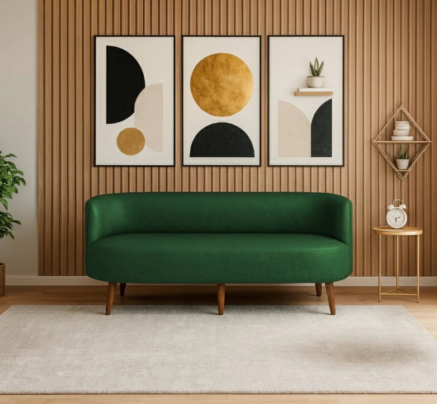 Sydney Üçlü Koltuk Kanepe | Deri Kumaş | Ahşap Ayak | Ofis ve Ev Kullanımı | Yeşil