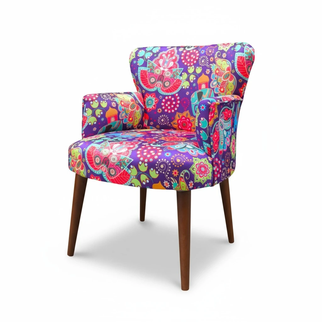 Roma Modern Tekli Koltuk Berjer - Dijital Baskılı Kumaş - Ahşap Ayak - Filli Desen