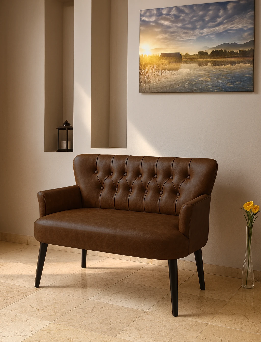 Roma İkili Koltuk - Deri Kumaş - Chester Tarzı - Ofis Koltuğu - Acı Kahve