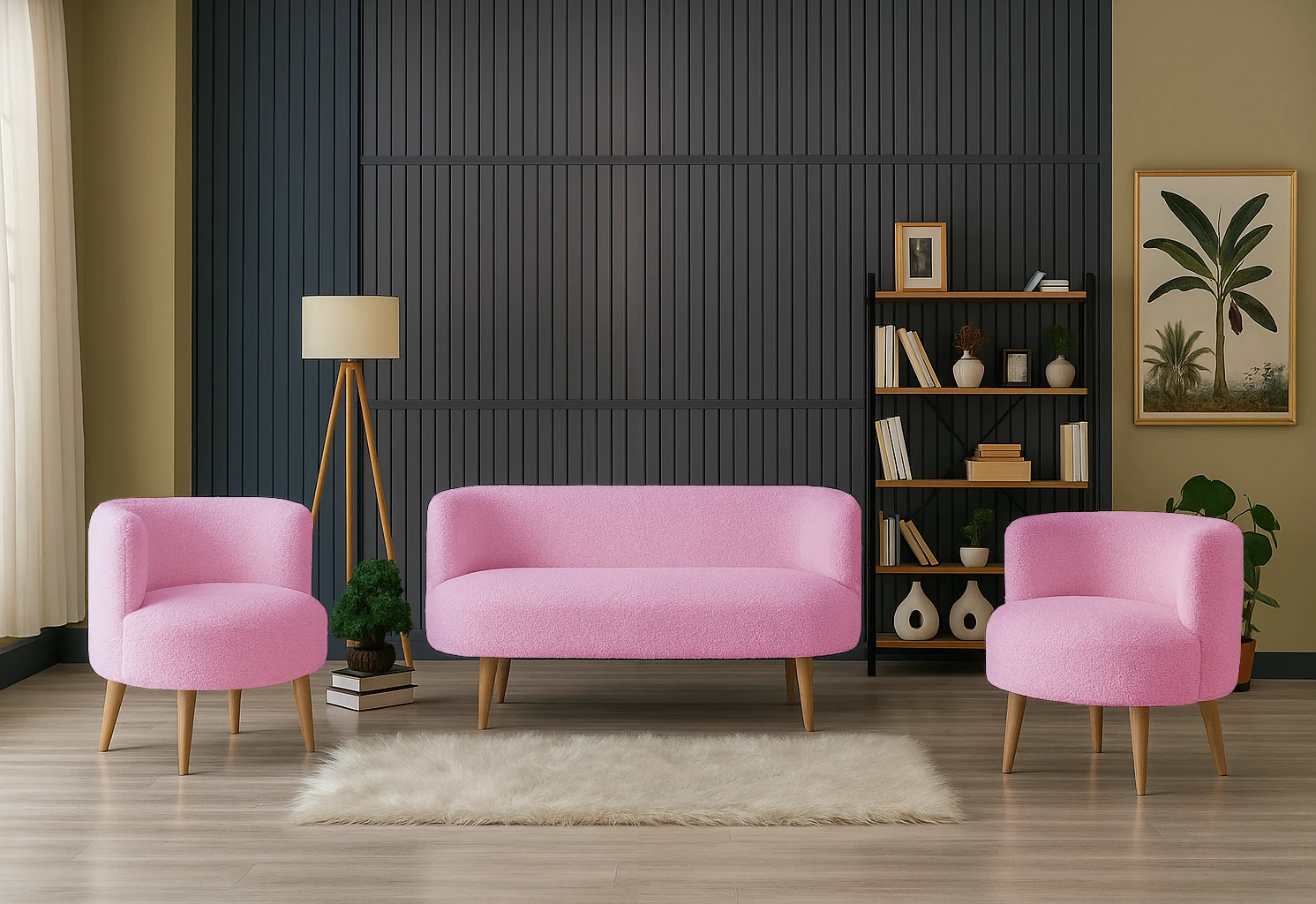 Sydney Modern Koltuk Takımı | Modern İskandinav Tarzı | Welsoft Yumuşak Kumaş | Pembe