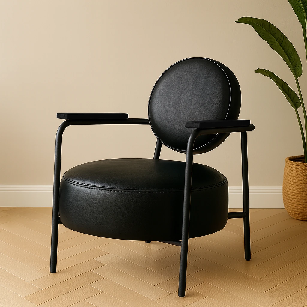 Venüs - Deri Kumaş -  Modern Metal Berjer Koltuk - Siyah