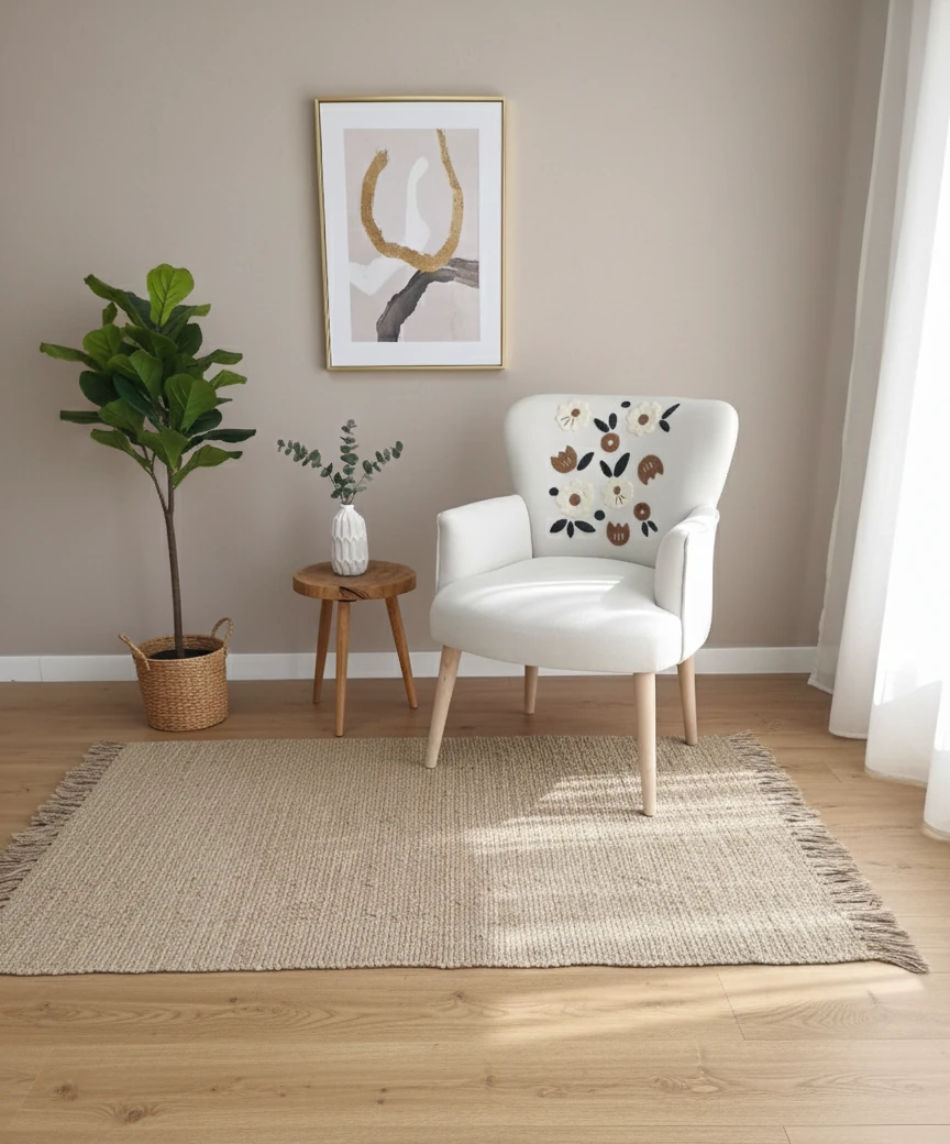 Punch İşlemeli Berjer Tekli Koltuk - Şönil Kumaş - Modern Berjer - Çiçek Desen