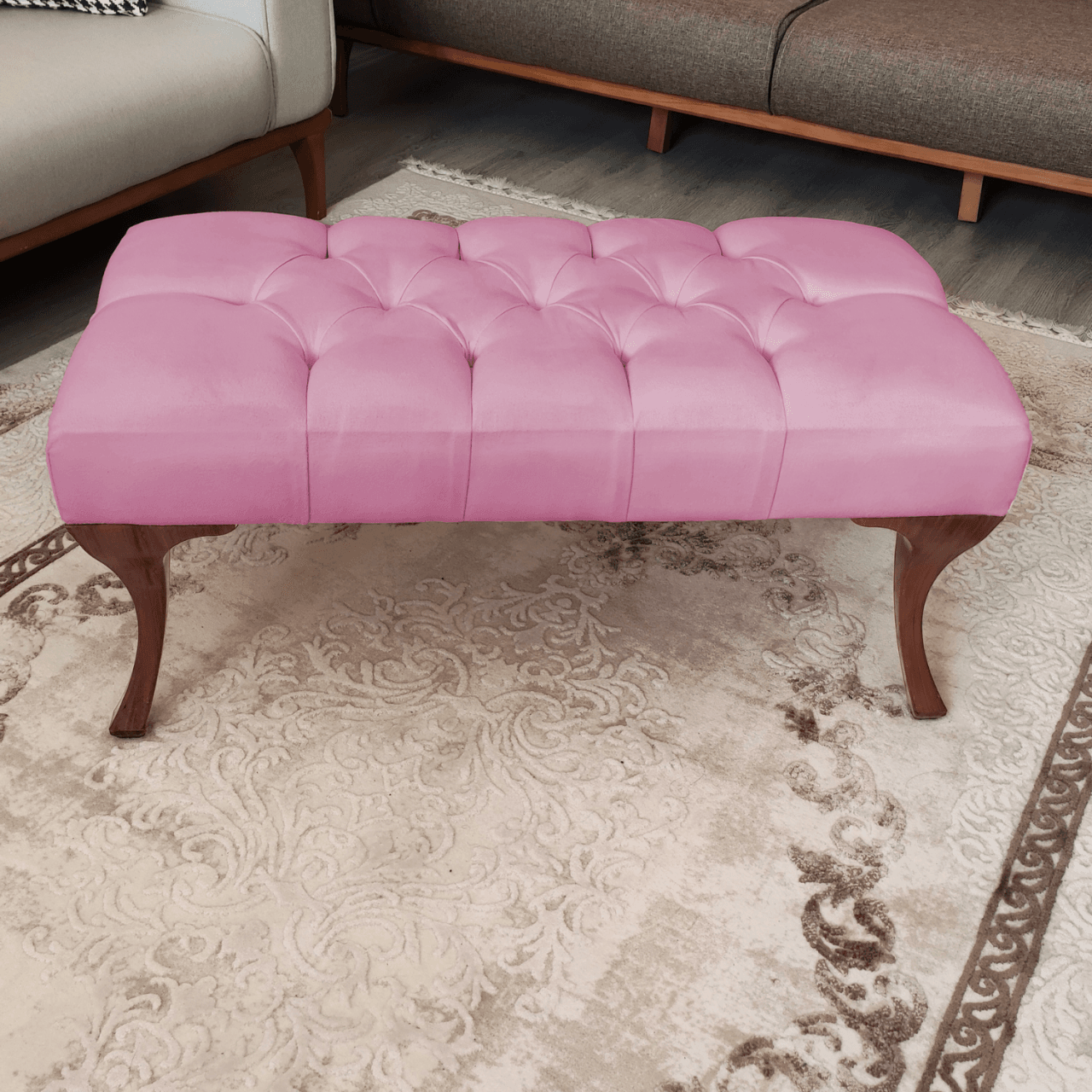 Puf - Bench - Bank - Benc - Ayak Ucu Pufu - Pembe