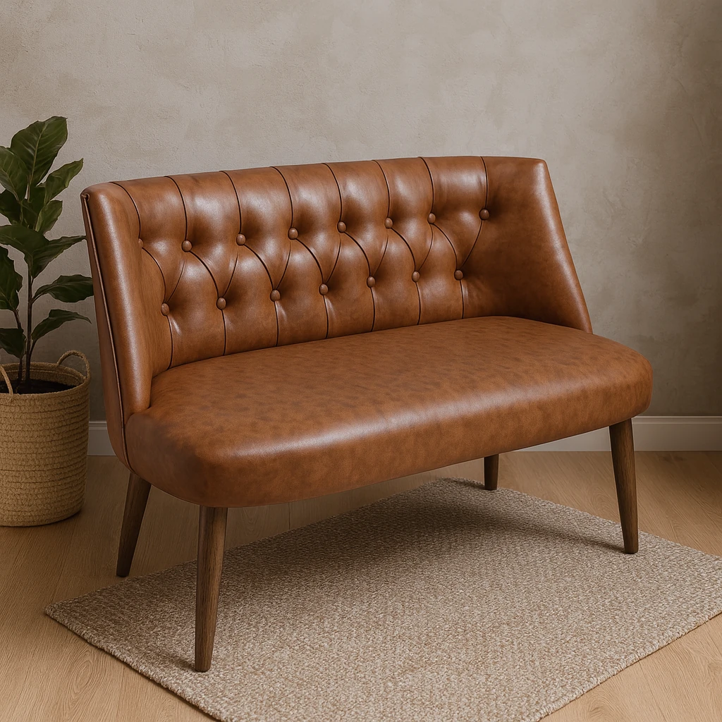 Milano İkili Modern Koltuk - Deri Kumaş - Ahşap Ayak - Taba