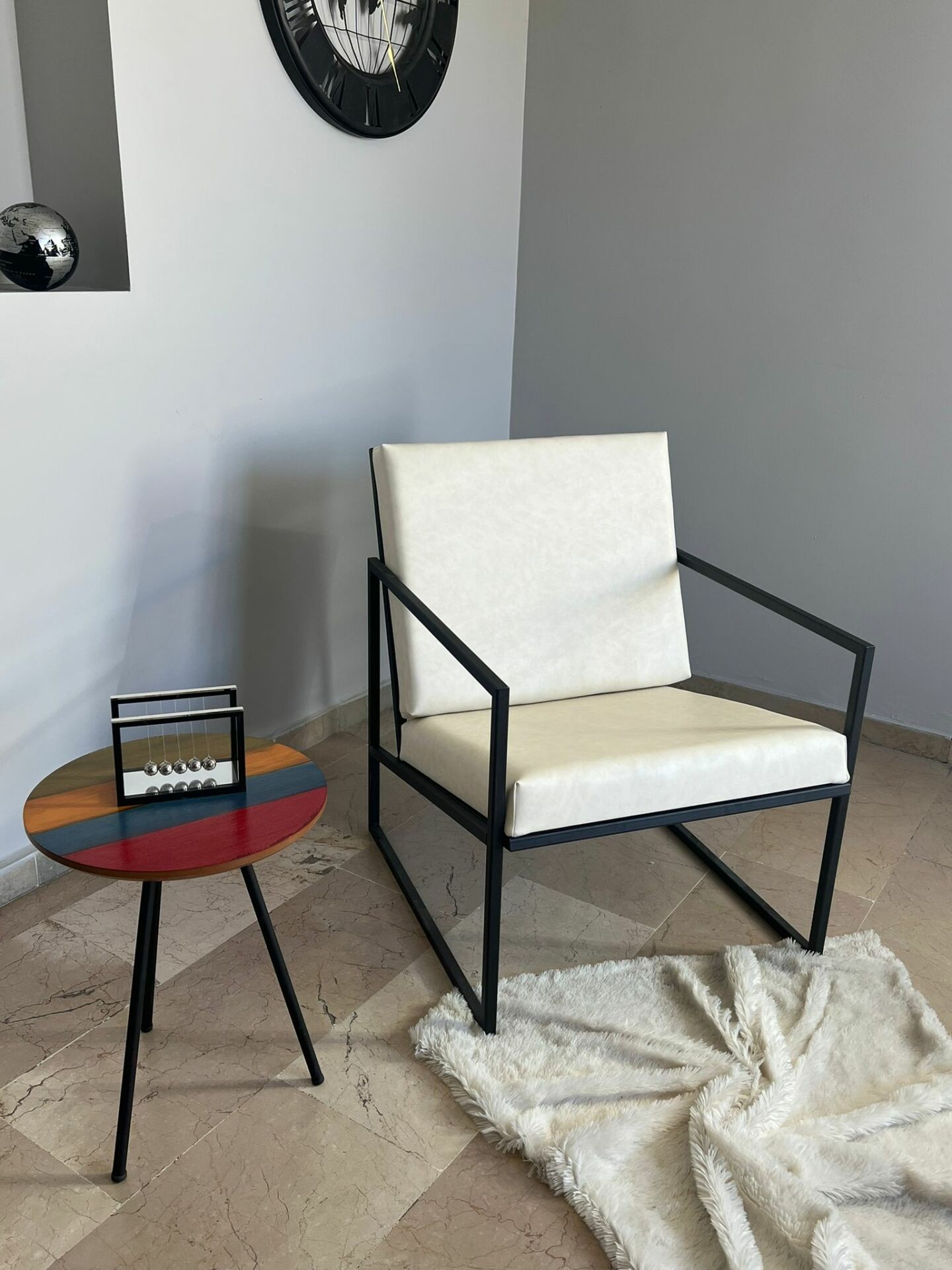 Metal Berjer, Balkon, Bahçe, Ofis Tekli Koltuk, Deri