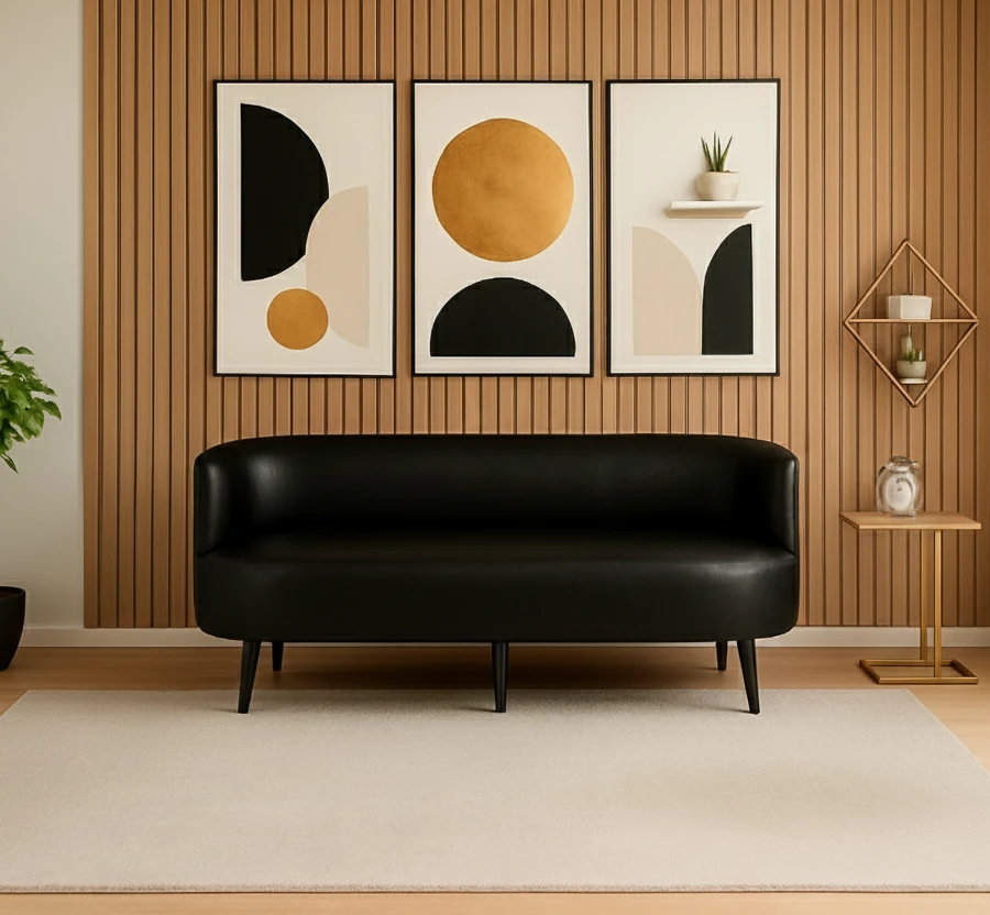 Sydney Üçlü Koltuk Kanepe | Deri Kumaş | Ahşap Ayak | Ofis ve Ev Kullanımı | Siyah