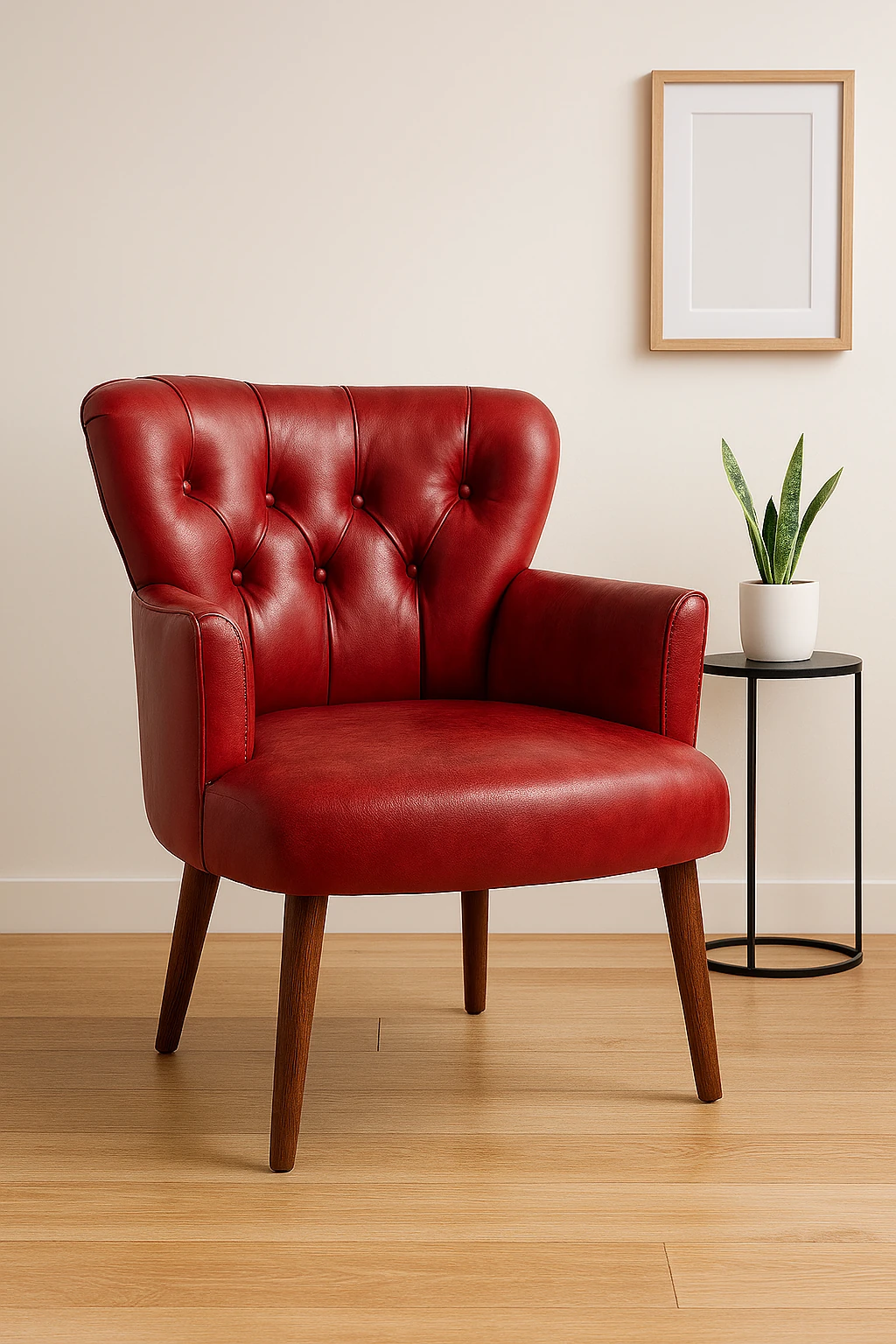 Roma - Deri Kumaş - Modern Berjer Koltuk - Kırmızı