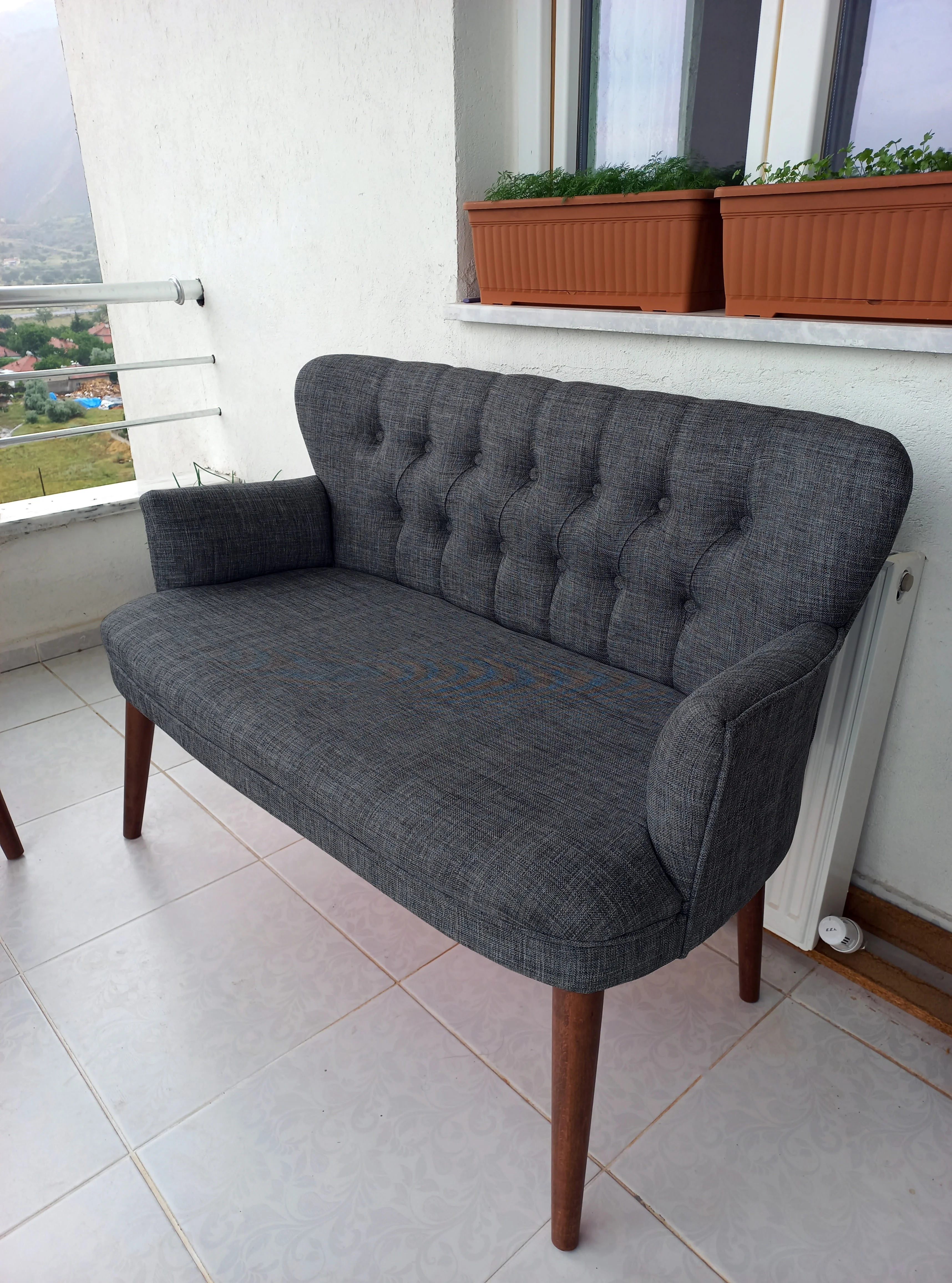 Çay Seti Koltuk Takımı - Keten Kumaş - Modern 2+1+1 - Füme Gri