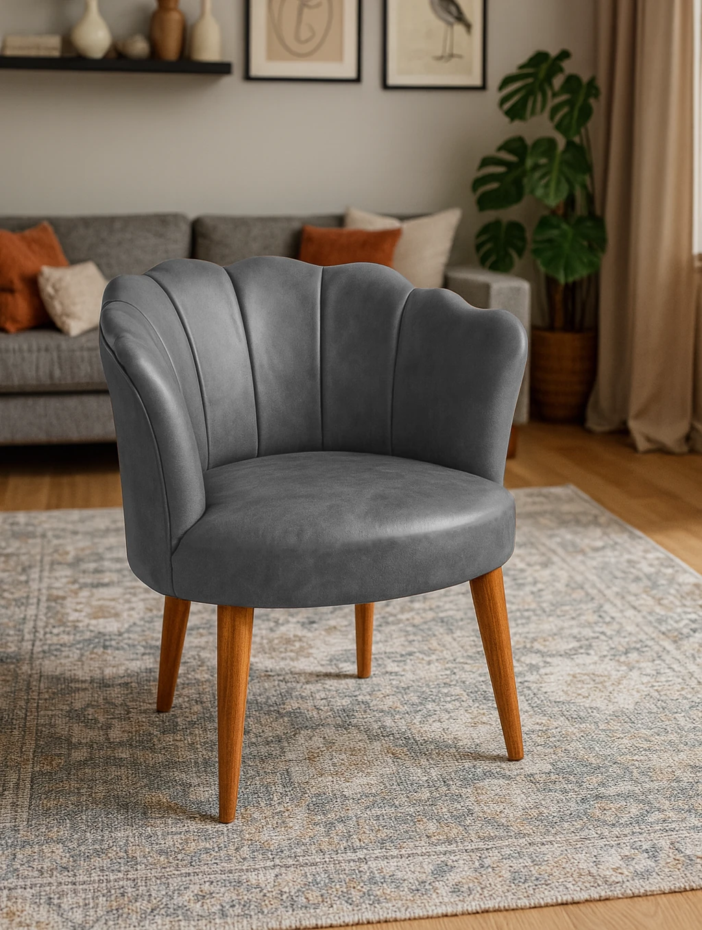 Papatya Deri Kumaş Modern Berjer Koltuk - Gri