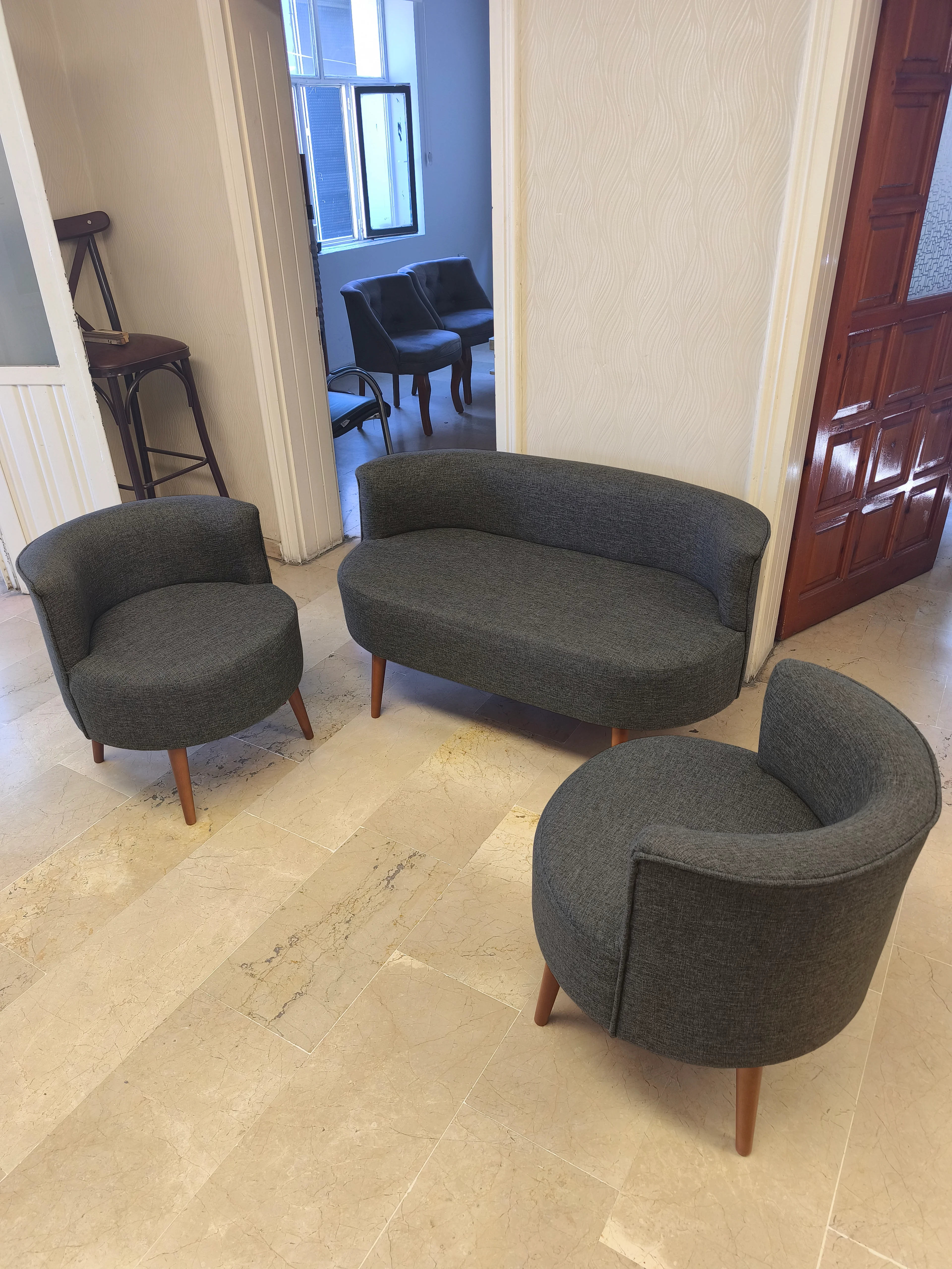 Sydney Modern Çay Seti Koltuk Takımı | Modern İskandinav Tarzı | Keten Kumaş | Füme Gri