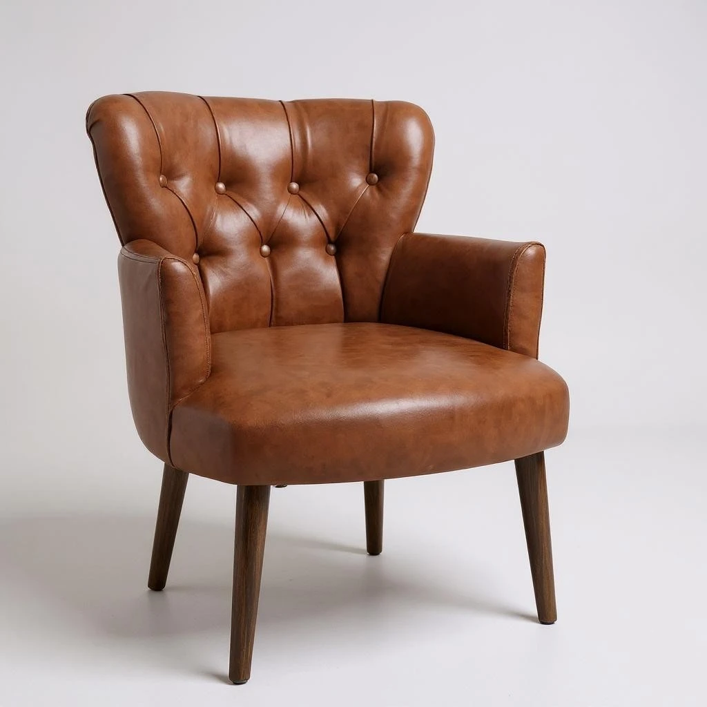 Roma - Deri Kumaş - Modern Berjer Koltuk - Taba