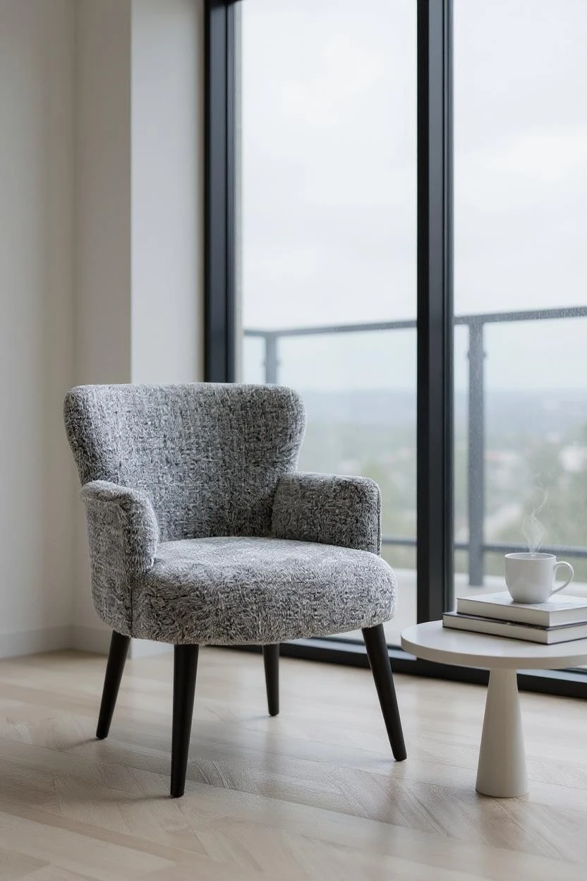 Roma - Welsoft Kumaş Berjer Koltuk - Modern Şık - Kırçıllı Gri