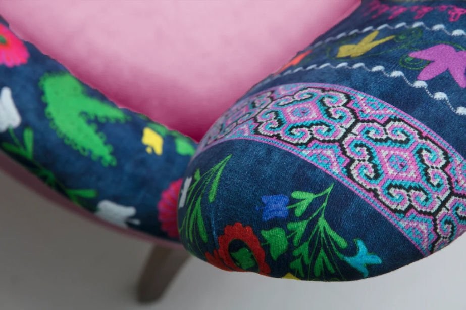 Çay Seti Koltuk Takımı - Etnik Desen - Ahşap Ayak - Pembe