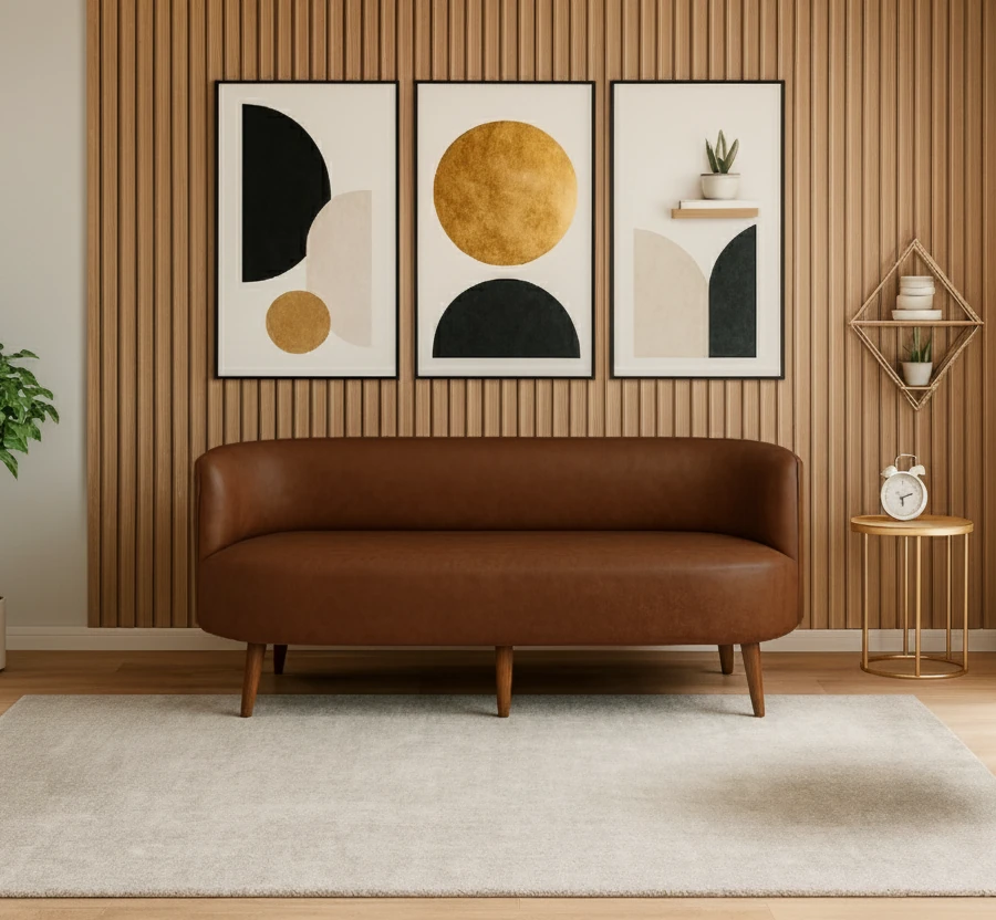 Sydney Üçlü Koltuk Kanepe | Deri Kumaş | Ahşap Ayak | Ofis ve Ev Kullanımı | Acı Kahve