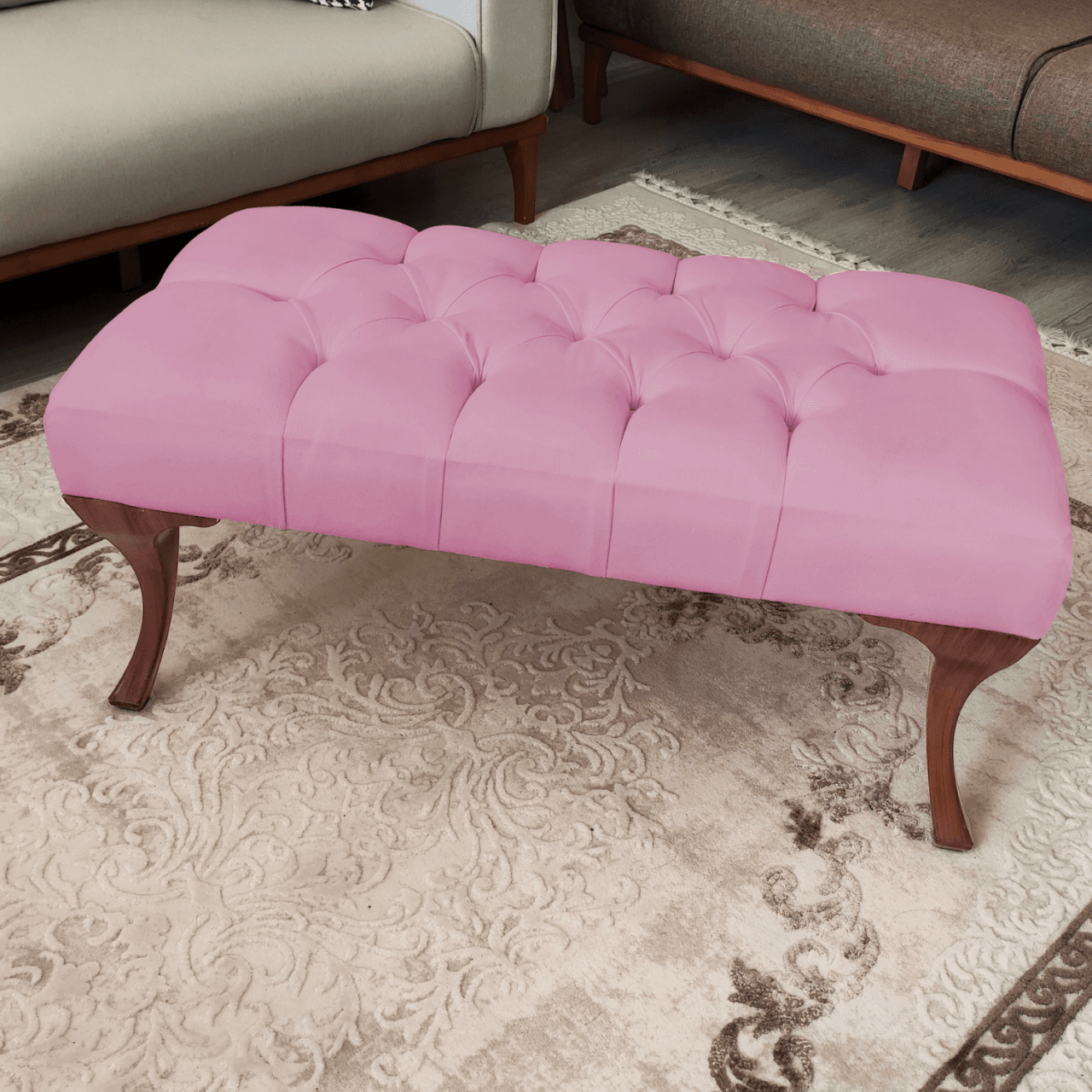 Puf - Bench - Bank - Benc - Ayak Ucu Pufu - Pembe