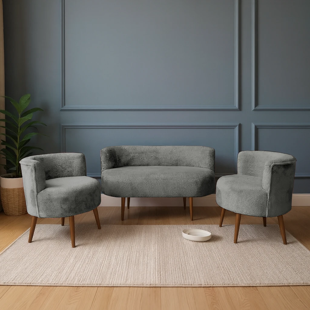 Sydney Modern Koltuk Takımı | Modern İskandinav Tarzı | Welsoft Yumuşak Kumaş | Taş Gri