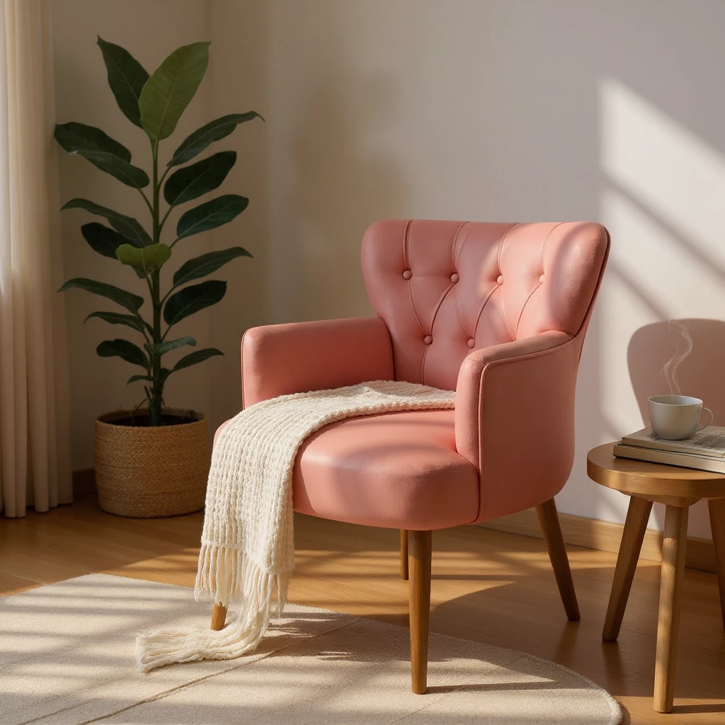 Roma - Babyface Kumaş - Modern Berjer Koltuk - Gül Kurusu