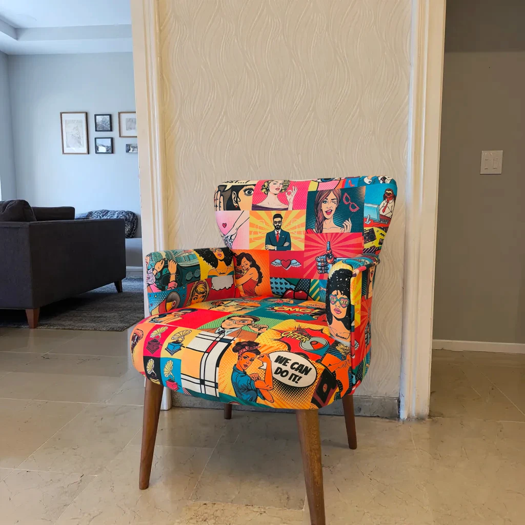 Roma Modern Tekli Koltuk Berjer - Dijital Baskılı Kumaş - Ahşap Ayak - Pop-art