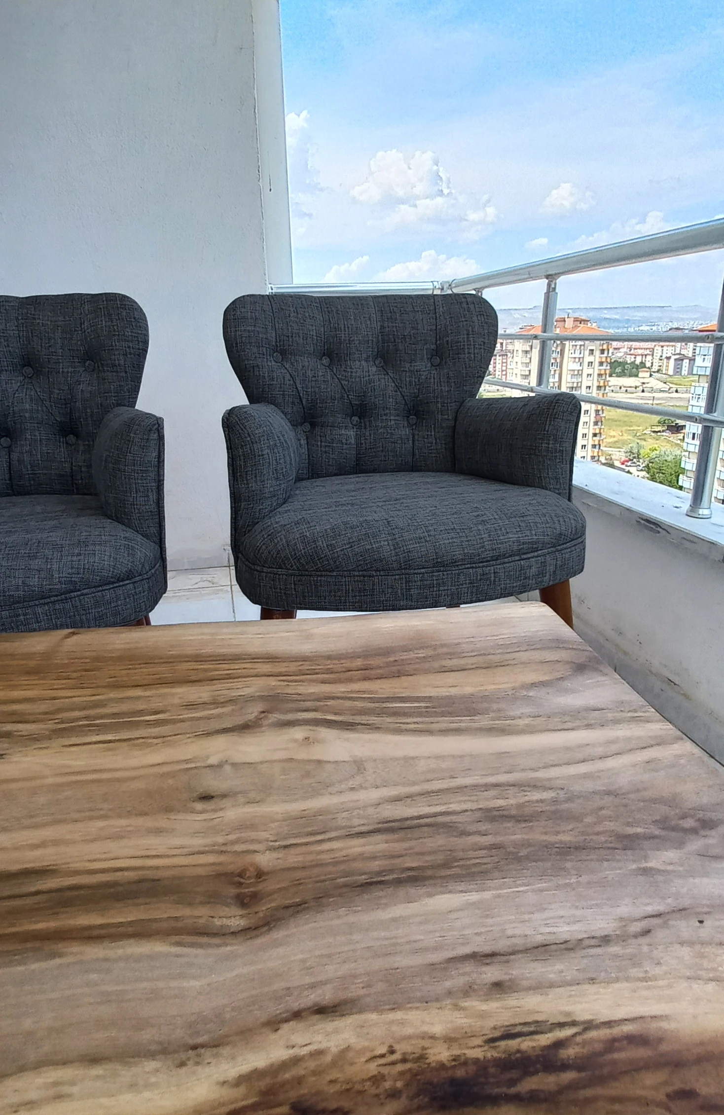 Çay Seti Koltuk Takımı - Keten Kumaş - Modern 2+1+1 - Füme Gri