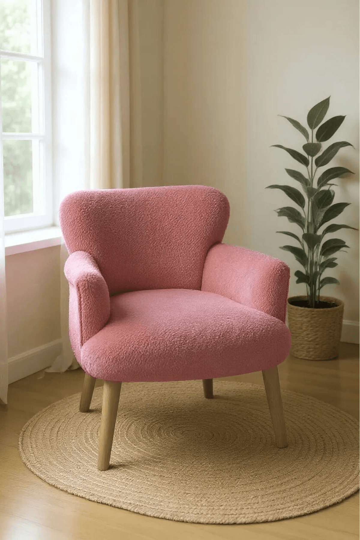 Teddy Kumaş Modern Berjer Pudra Pembe – Rahat, Dekoratif ve Şık Tekli Koltuk
