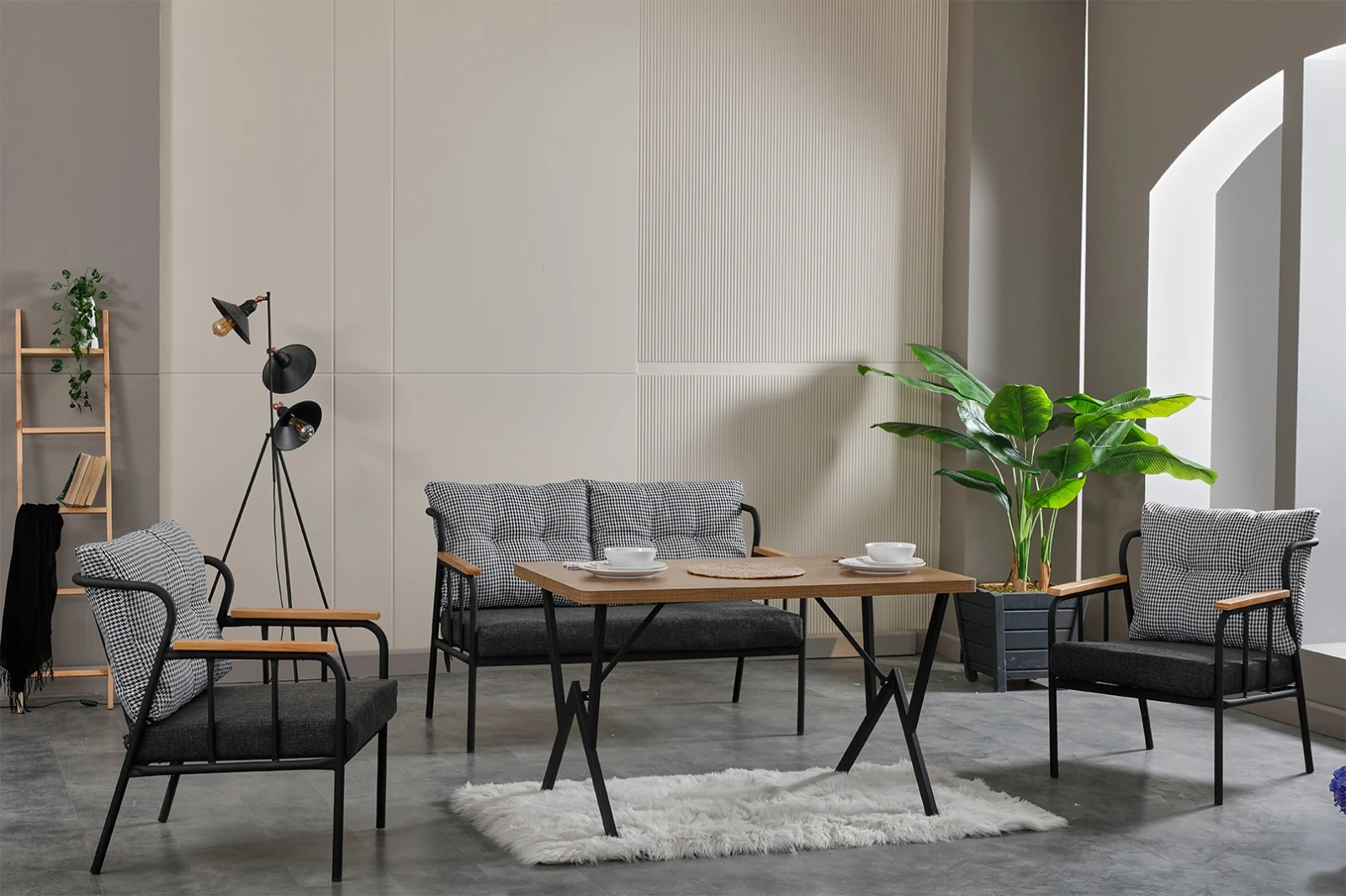 Paris Ahşap Kollu Modern Bahçe Balkon Salon Oturma Grubu Takımı 