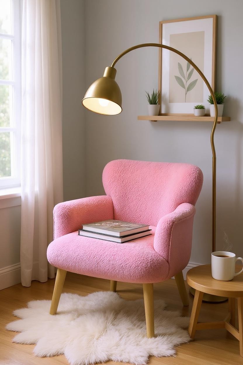 Teddy Kumaş Modern Berjer Şeker Pembe – Rahat, Dekoratif ve Şık Tekli Koltuk