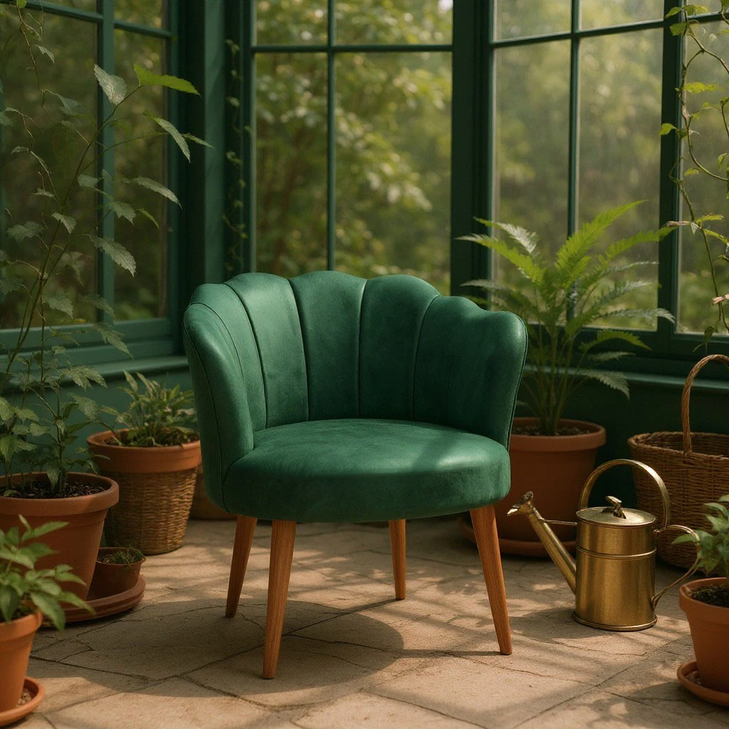 Papatya Deri Kumaş Modern Berjer Koltuk - Yeşil